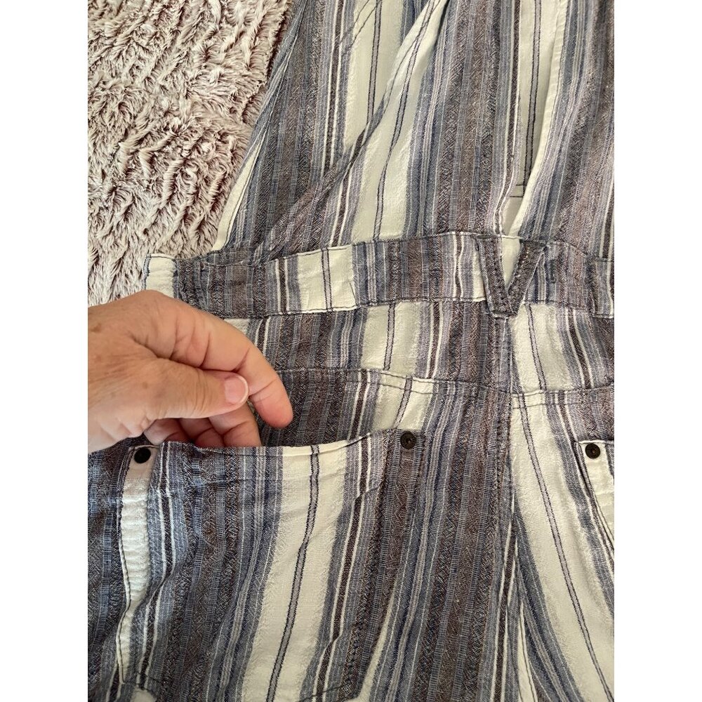 Free People Women's Striped‎ Denim Short Overalls Size 6 BOHO BEACH preowned - Picture 14 of 16